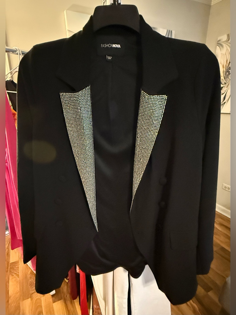 Fashion Nova Black Blazer with Rhinestone-Trim Lapels